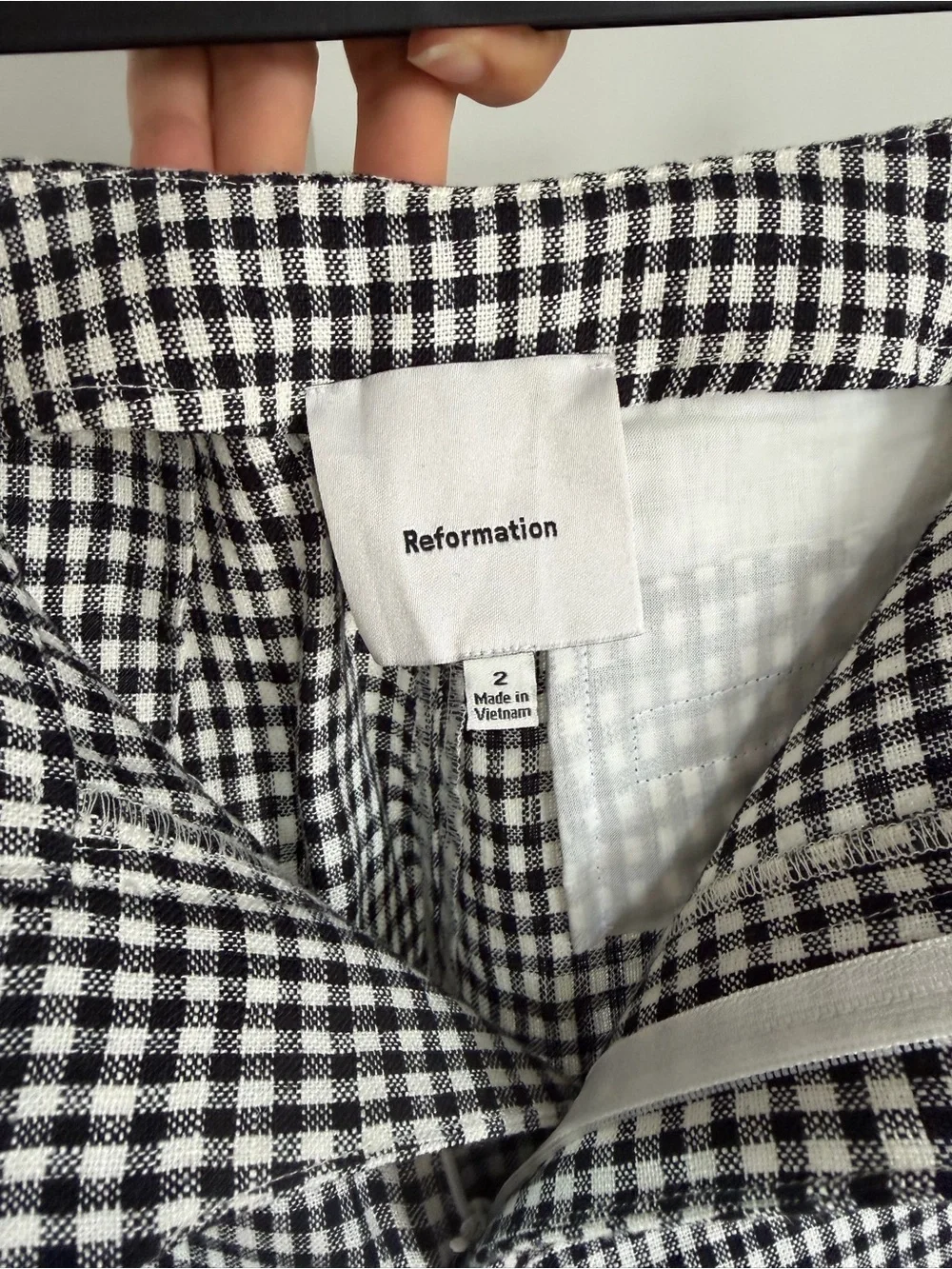 Reformation black and white gingham check Joni pants size 2